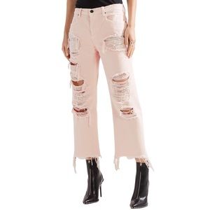 Denim X Alexander Wang Rival Light Pink Distressed Crop Jeans Size 27 NWT